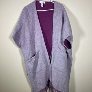 Nordstrom women's Pink/Maroon Short Sleeve Open Poncho Wool Cashmere Blend O/S!